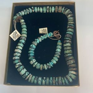 Natural turquoise necklace & bracelet set chunky round orbs